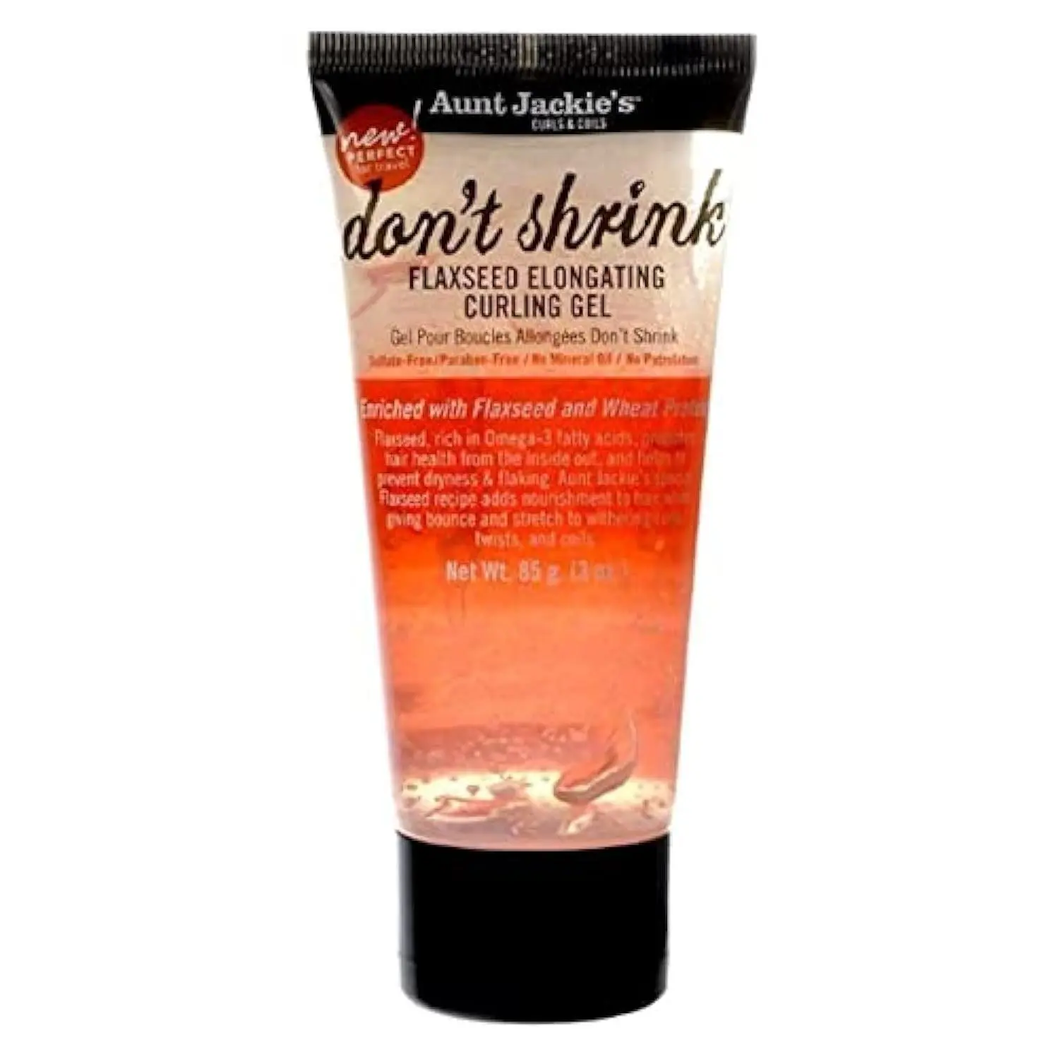 Aunt Jackie's Don't Shrink Flaxseed Elongating Curling Gel, Nourishing & Curl Enhancing Formula for Dry, Curly Hair, Alcohol Free, Travel Size 3 oz, Soft Curls
