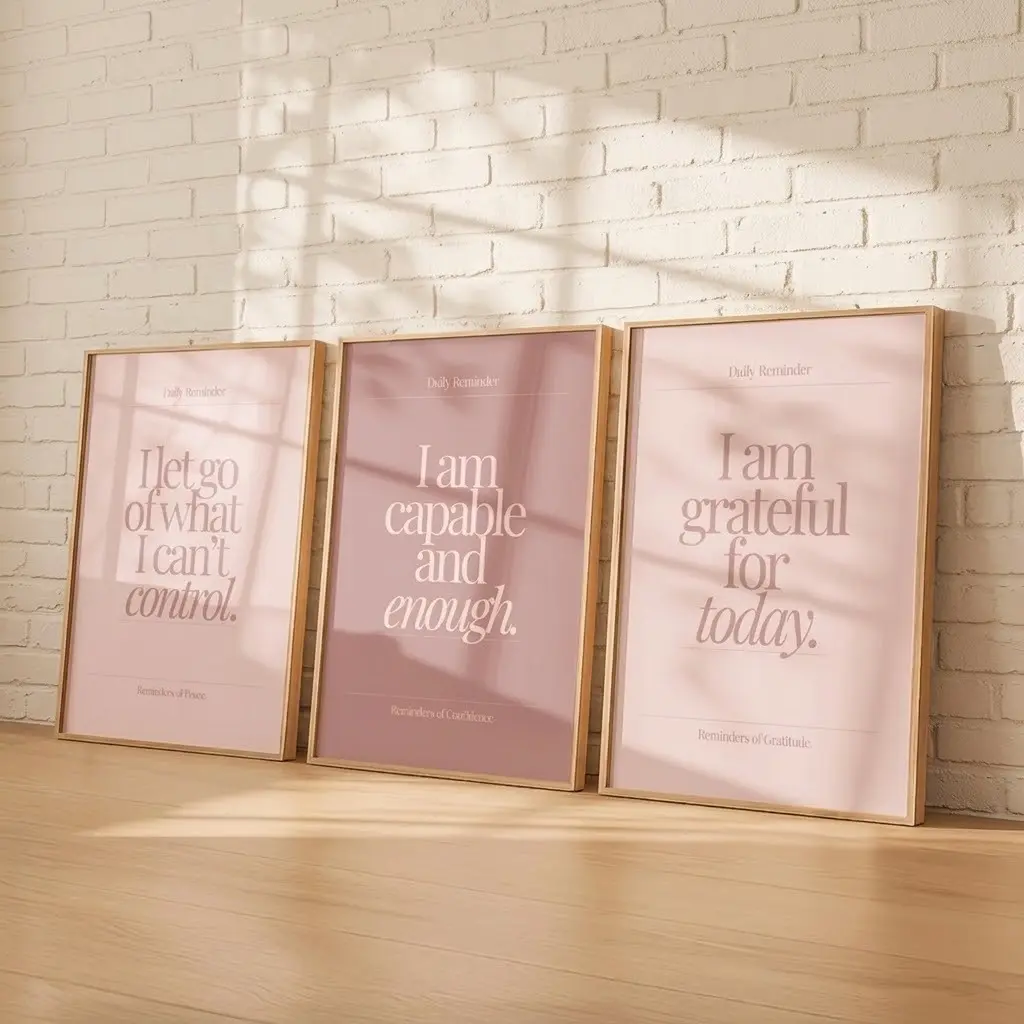 Blush Pink Affirmation Wall Art Set of 3, Daily Reminder Minimal Quote Prints, Self-Love Bedroom Home Decor, Printable Posters