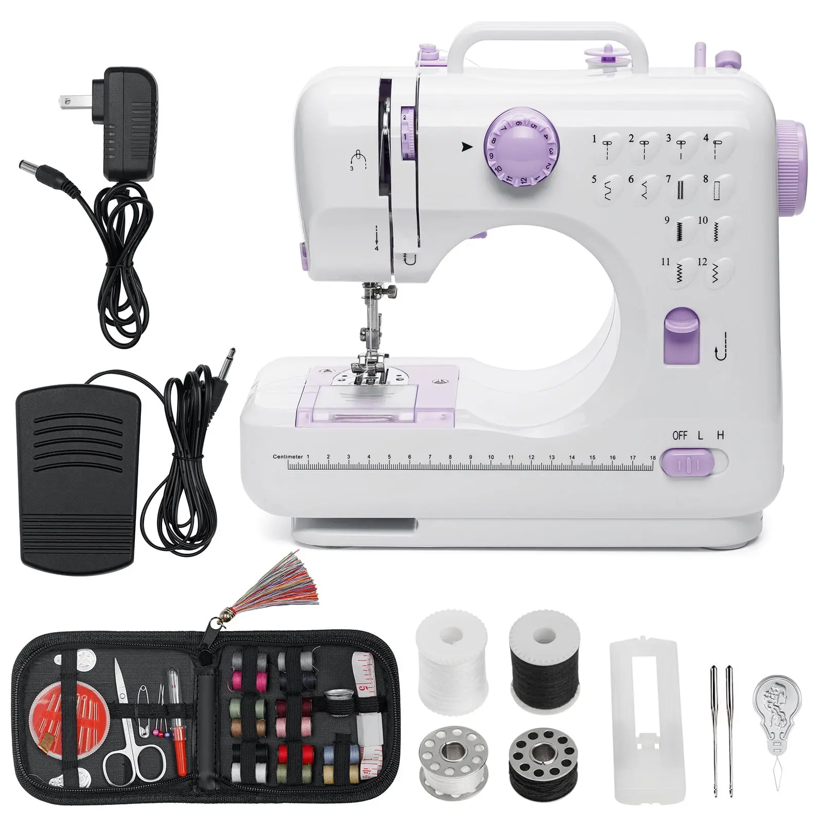 Mini Electric Sewing Machine Set - 12 Built-in Stitches, Portable Multifunctional Home Sewing Tool with Foot Pedal, LED Light, Dual Power, Adjustable Speed for Beginners, Home Crafts & Quick Hem Repairs (Mini Sized Product)