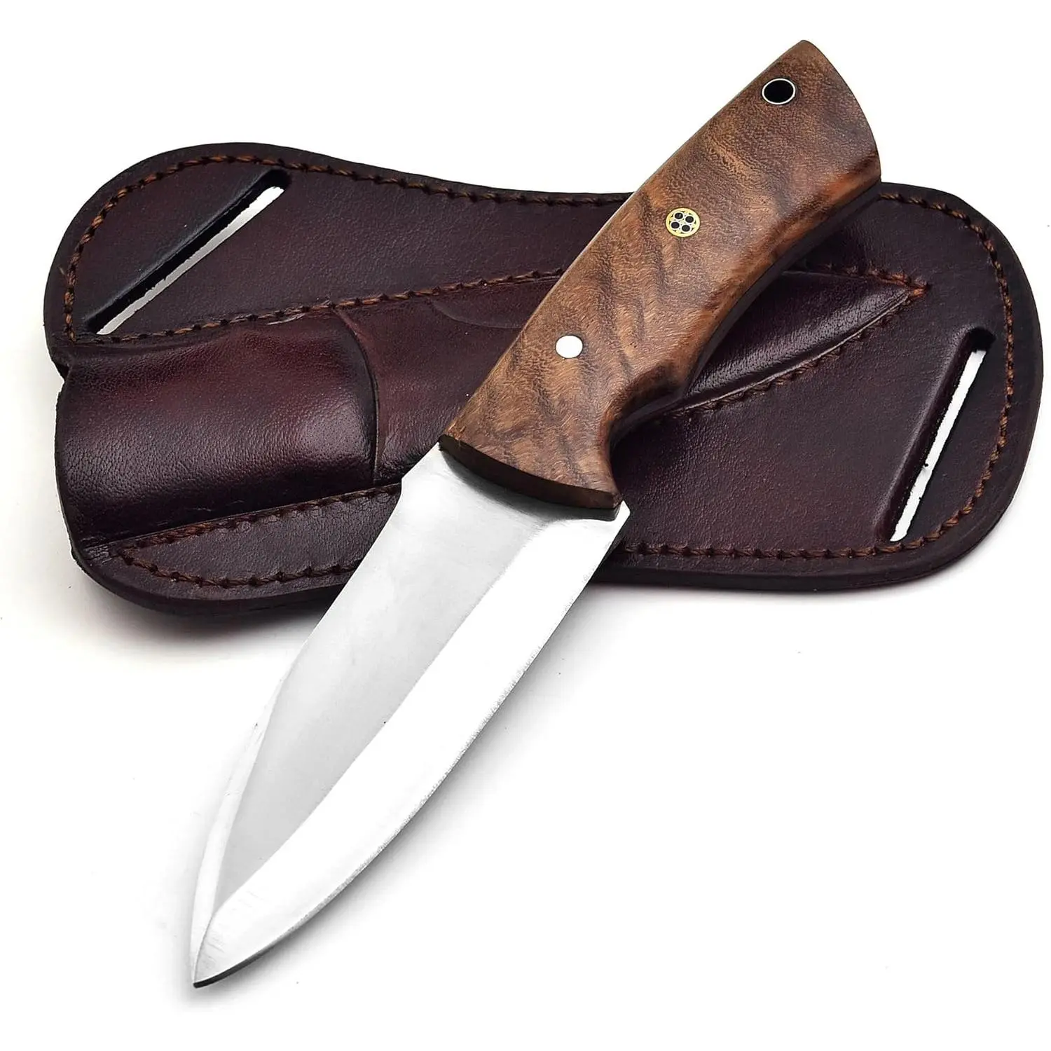 Fixed Blade Hunting Knife Damascus Steel EDC Bushcraft Knives, Full Tang Scout Carry Knife with Leather Sheath, Ideal for Skinning Outdoor Camping, Hunting, Hiking, Survival Knives