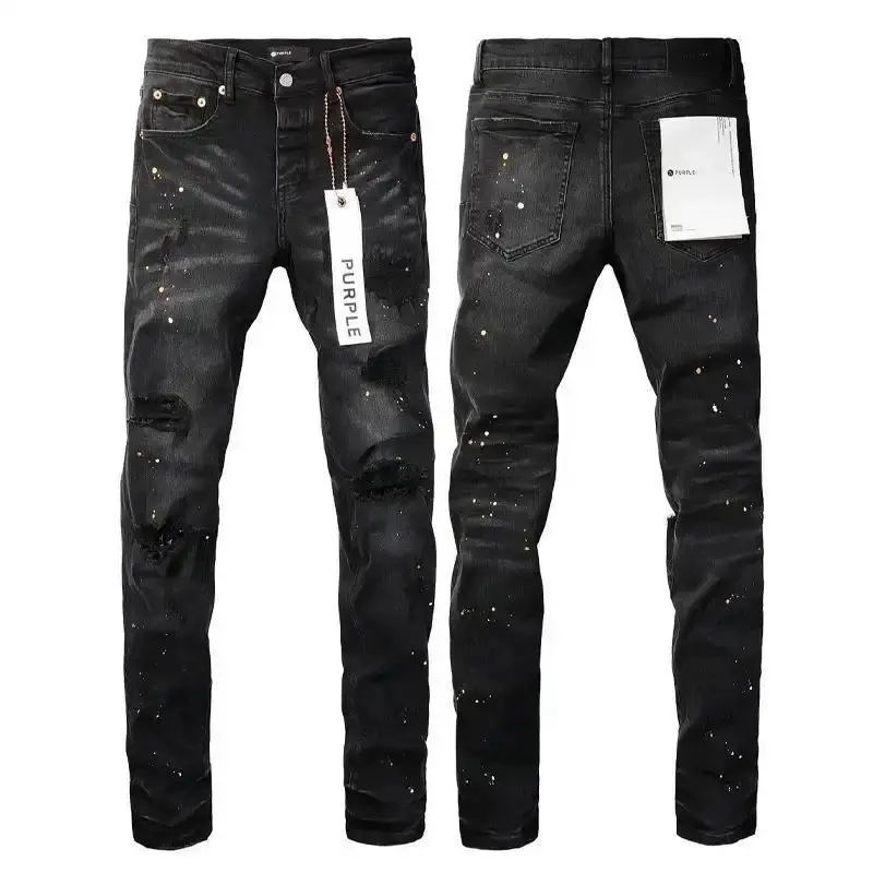 Men's Purple Jeans Denim Pants - Casual Ripped Denim with Hollow Paint Holes, 9045-2026 New Trend Quality Streetwear Sports & Outdoor Bottoms, Fashion Jean Bottoms, Pr-9045
