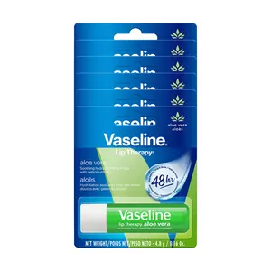 Vaseline Lip Therapy Petroleum Jelly, Aloe Vera - 0.16 oz Lip Balm - Pack of 6 Soothing Daily