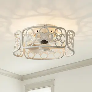 18" Leif Distressed White Flush Mount Ceiling Fan with Light