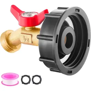 275-330 Gallon IBC Tote Tank Adapter, 2" Corase Thread with Lead-Free Brass Spigot Valve (1/2" Male NPT Inlet*3/4" GHT Outlet), for Garden Hose Connector