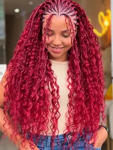 99J Deep Wave 100% Human Hair, suitable for braiding, luxurious burgundy color, designed for women, high-quality human hair, shiny, healthy, and curly extensions, leading the fashion trend, Braided Hair Texture