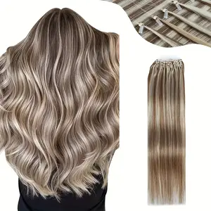 New Wholesale Arrivals 50 Strands Microlink Hair Extensions Human Hair 10-24 Inch Light Brown and Blonde Micro Loop Invisible Seamless Hair Extensions y Straight Micro bead Hair Extensions for Women