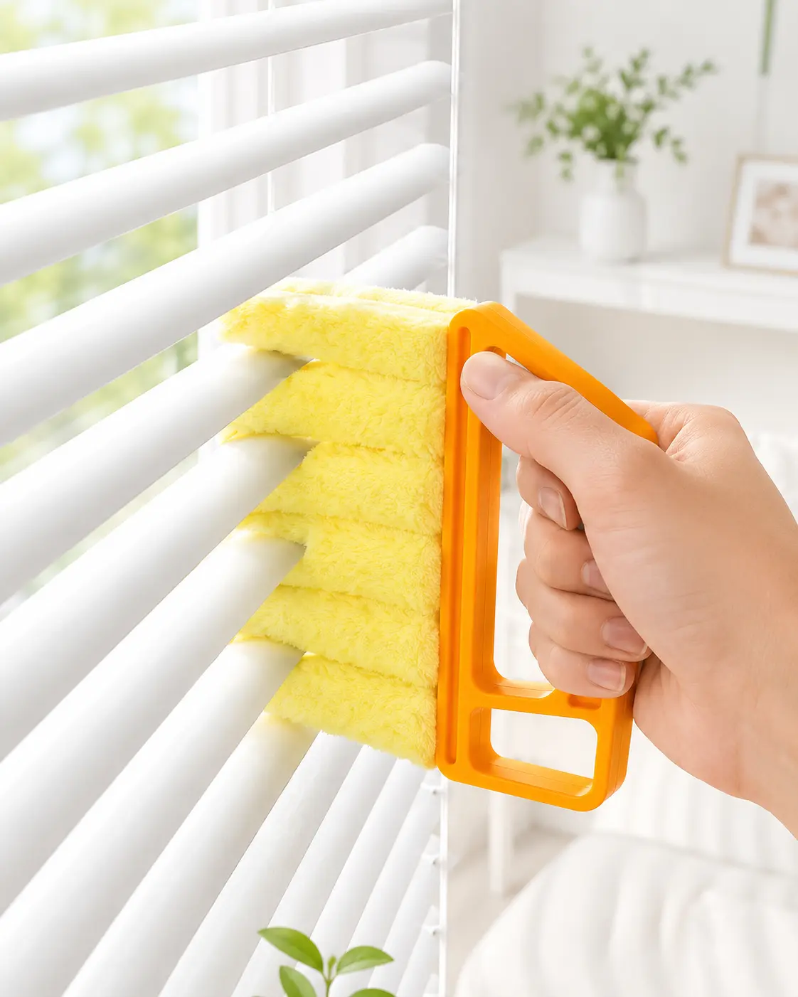 Handheld Microfiber Blind Duster for Home Users - Soft Dustremoval Tool with Orange Handle, Gentle on Surfaces, Lightweight, Washable for Venetian Blinds, Windows/Slats (Dusters for Cleaning)