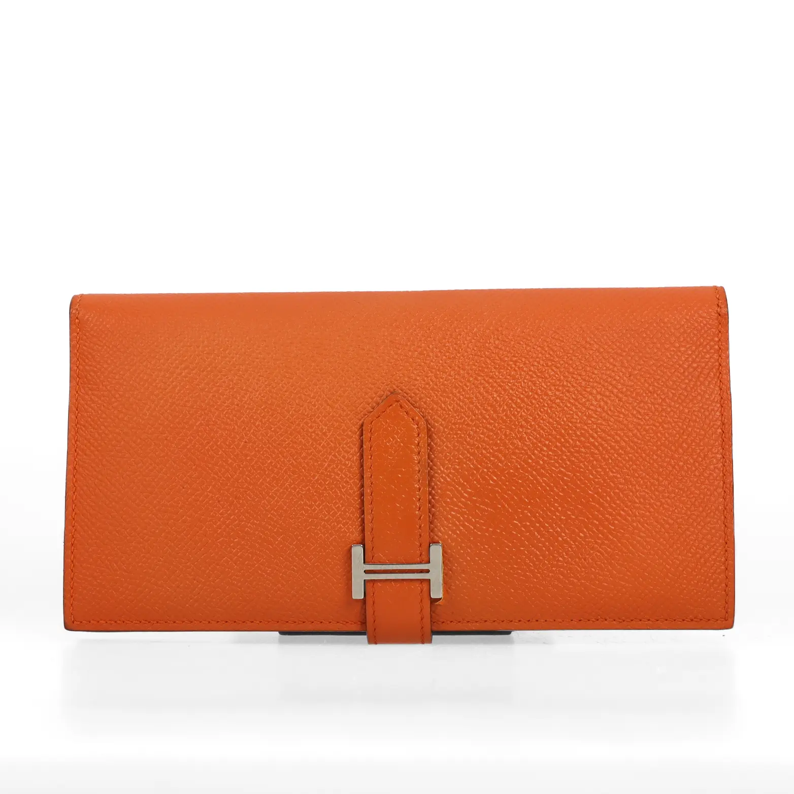 Pre-owned HERMÈS Epsom Calfskin Leather Wallet Béarn Orange Long Wallet
