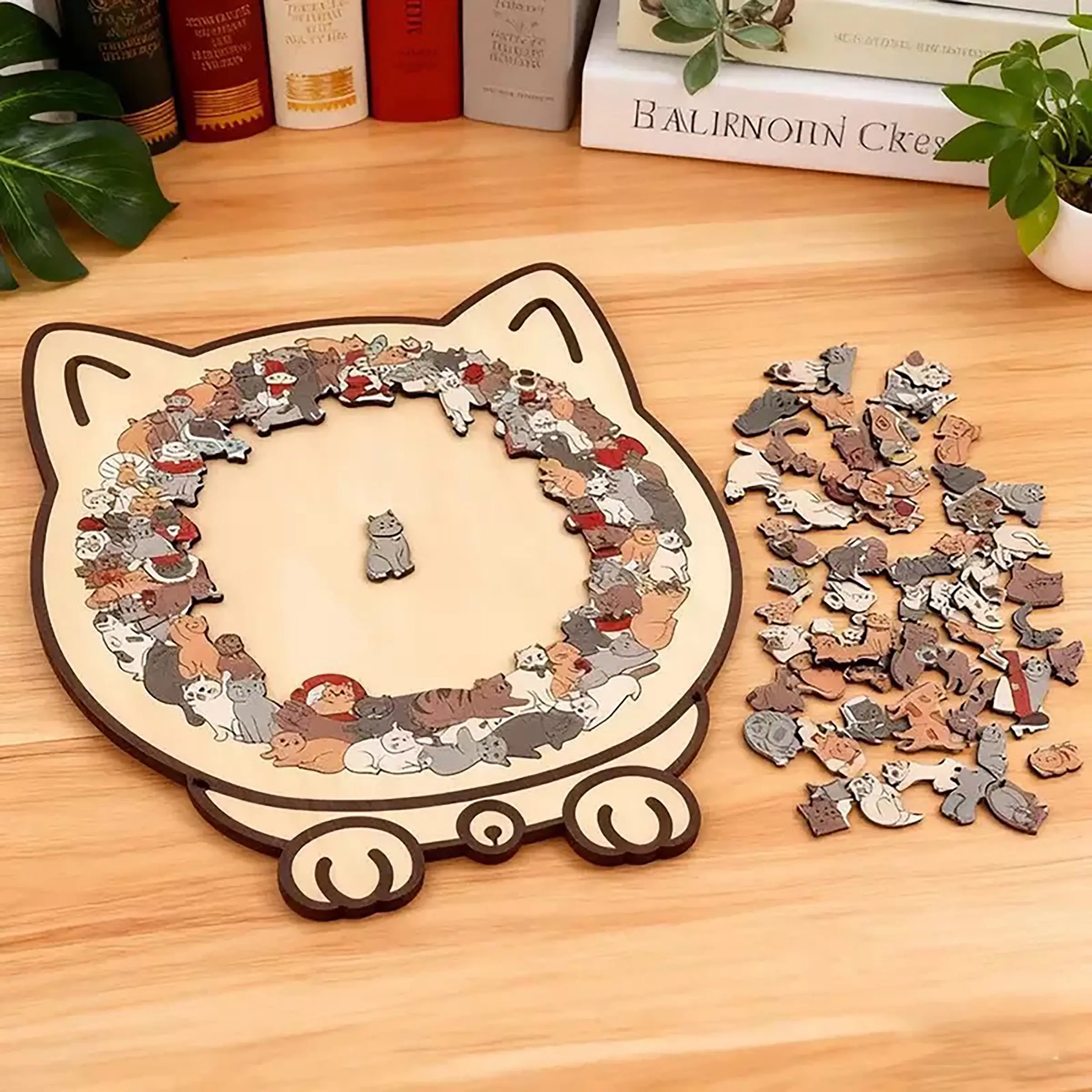 Colored Cat-Shaped Wooden Jigsaw Puzzle Game, Unique Animal-Shape Design, Perfect Gift for Cat-Lovers & Home Decor, Wooden Puzzles