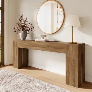 Extra Long Sofa Console Table for Entryway Living Room, 80-Inch Farmhouse Wood Behind Couch Table, Rectangular Accent Console with Wooden Double Base for Hallway Foyer Entrance, Natural Oak Brown