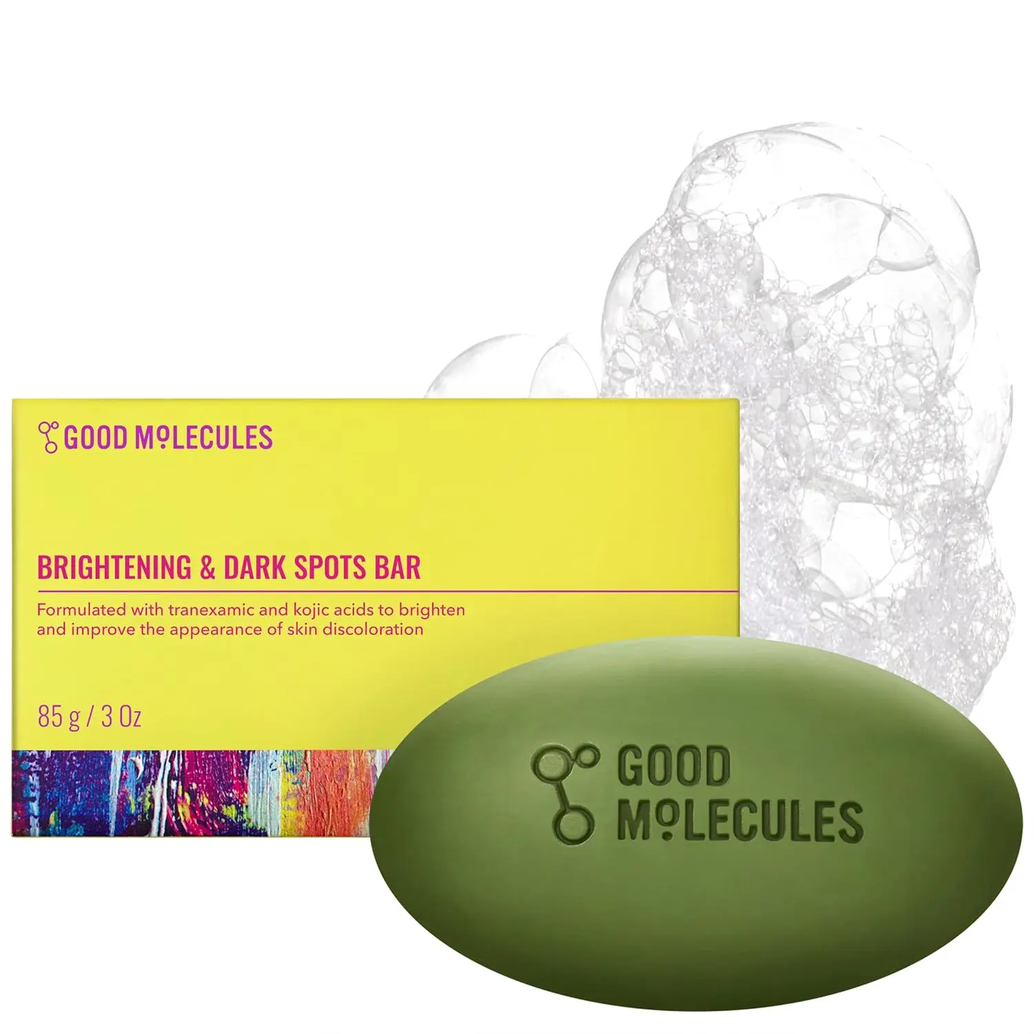 Good Molecules Brightening & Dark Spots Bar - Soap Free Face and Body Bar - Tranexamic, Kojic Acids and Niacinamide to Target Dark Spots - Skin Care
