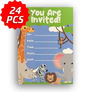 Safari Jungle Animals Birthday Party Invitations, Woodland Animals Birthday Invitations For Boys Girls, Kids Birthday Invites, Theme Birthday Party Decorations, 24 Invitations - 7 x 5 inch