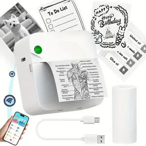 Portable Mini Printer, Thermal Inkless Sticker Maker, Inkless Label Printer with 5 Rolls of Color Stickers, Suitable For Photos, Diaries, Notes, And Memos, Compatible with iOS & Android, Portable Thermal Printers