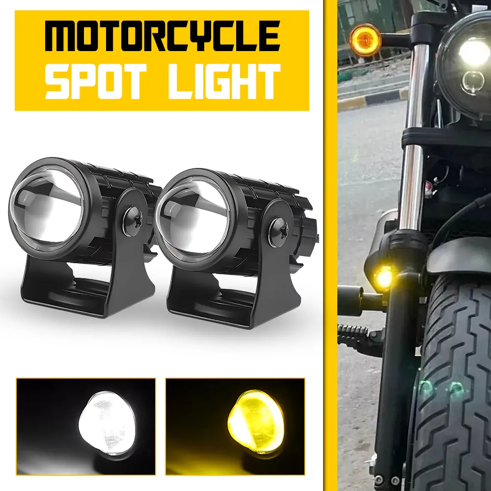 2x LED Motorcycle Spot Light Headlight Driving Fog Auxiliary Lamp Yellow White