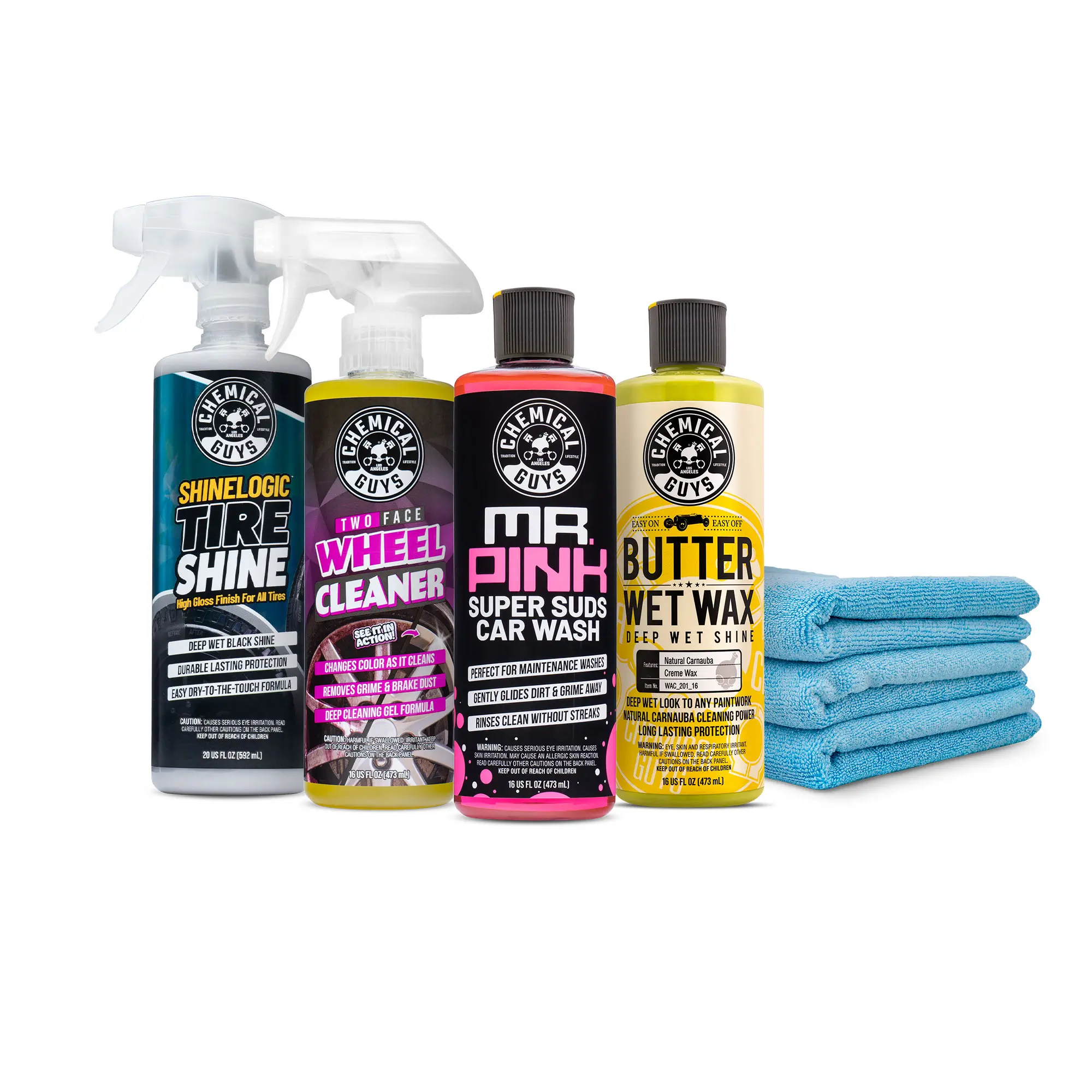 CHEMICAL GUYS Clean Exterior Starter Kit – Essential Car Wash Set with Soap, Wheel Cleaner, Tire Shine, Wax & Towel for Safe, Scratch-Free Cleaning & Shine, Car Wash Accessories, Car Detailing Products, Deep Clean