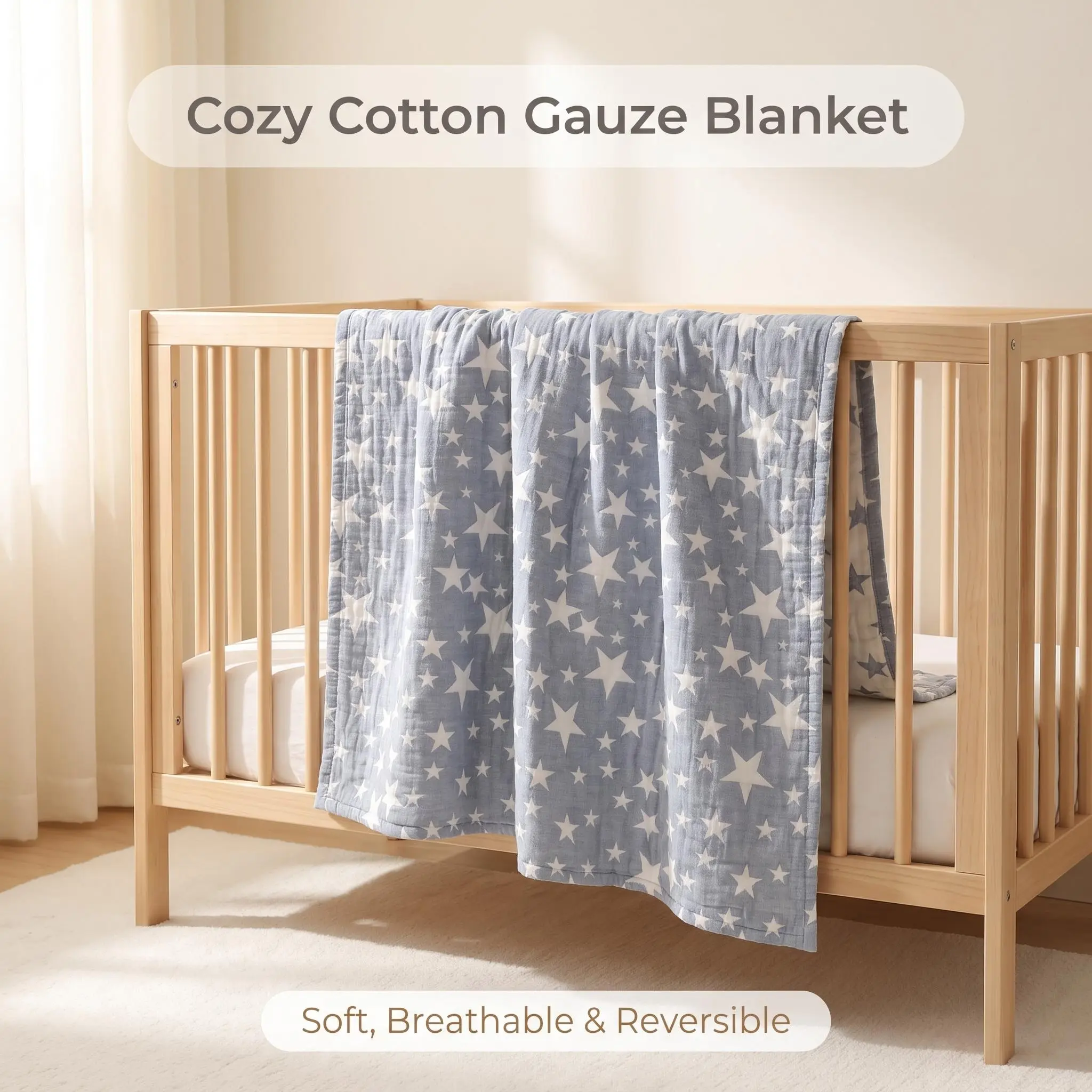 Bedsum 3-Layer Cotton Muslin Throw Blanket, 30"x40" / 45"x60" Available, Lightweight Ultra Soft Breathable Skin-Friendly All Season Blanket for Nap, Sofa, Sleepover & Travel blue gift