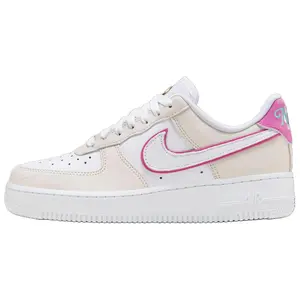Women's Nike Air Force 1 '07 LX Low-Top Premium Leather Shoes - Trainer, Casual Footwear, White/Brown/Pink, Nike Air Cushioning, Classic AF1 Silhouette, 2000 Release