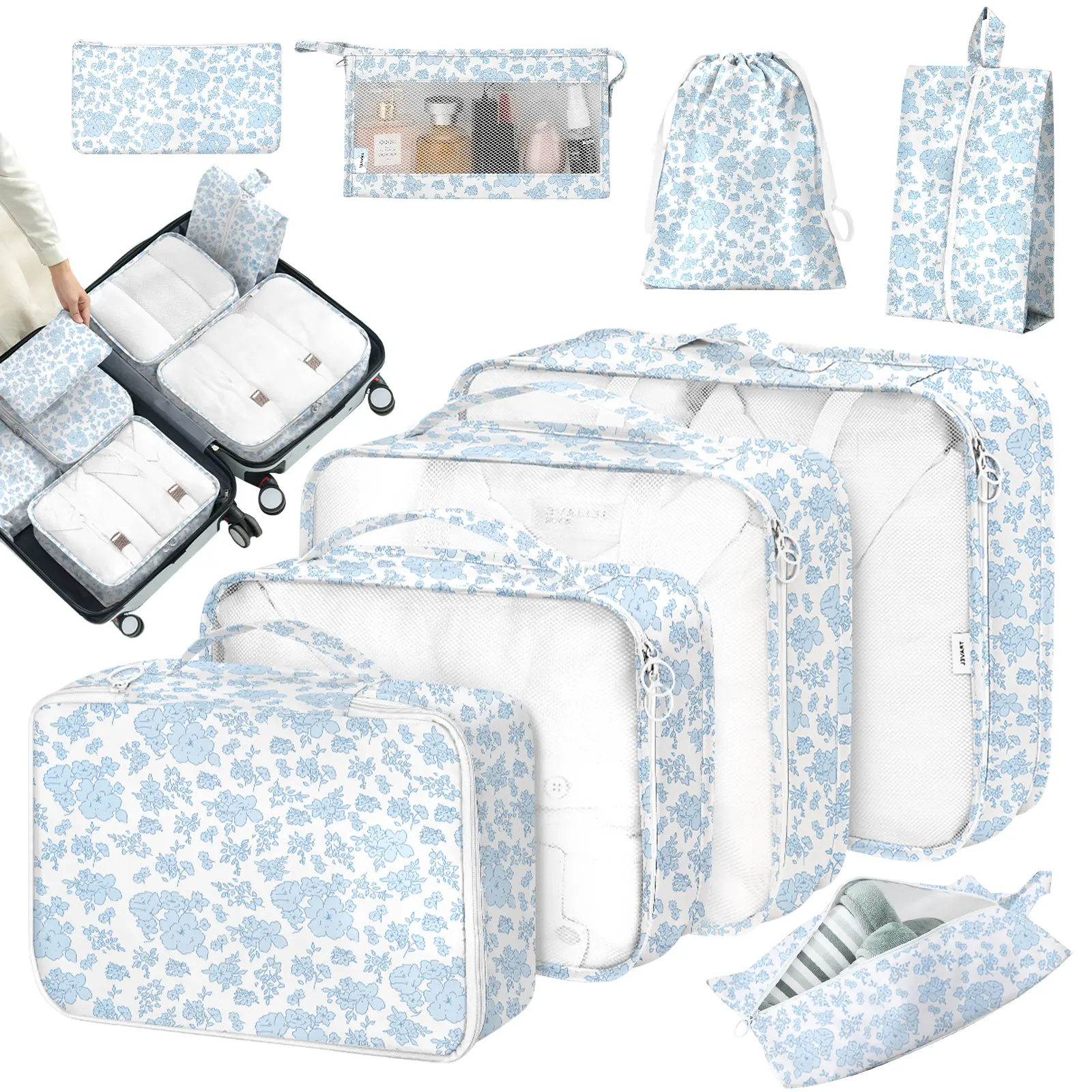 8 Set Packing Cubes for Suitcases, Packing Cube with Shoe, Cosmetics, Clothing, and Accessories Bags Packing Cubes for Travel Luggage Organizer，Great Back-to-School Travel Accessory, Travel Organization Pouch, Travel Essentials for Women & Men