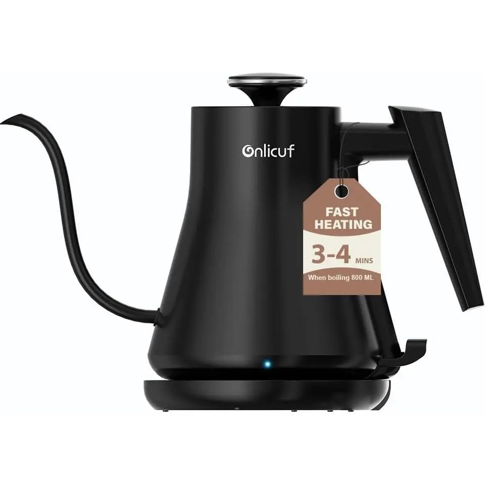 Gooseneck Electric Kettle 0.8L 1000W Rapid Fast Boiling Tea Kettle with Auto Shut Off Boil-Dry Protection Stainless Steel Leak-Proof Water Boiler for Pour Over Coffee Black