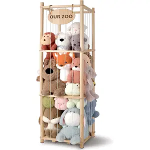 Stuffed  Storage Organizer - Thick Wooden  Zoo for Playroom & Bedroom, Large Plushies Holder with Cute Jail Cage Design, Plush  Display Tower Shelf (Large)