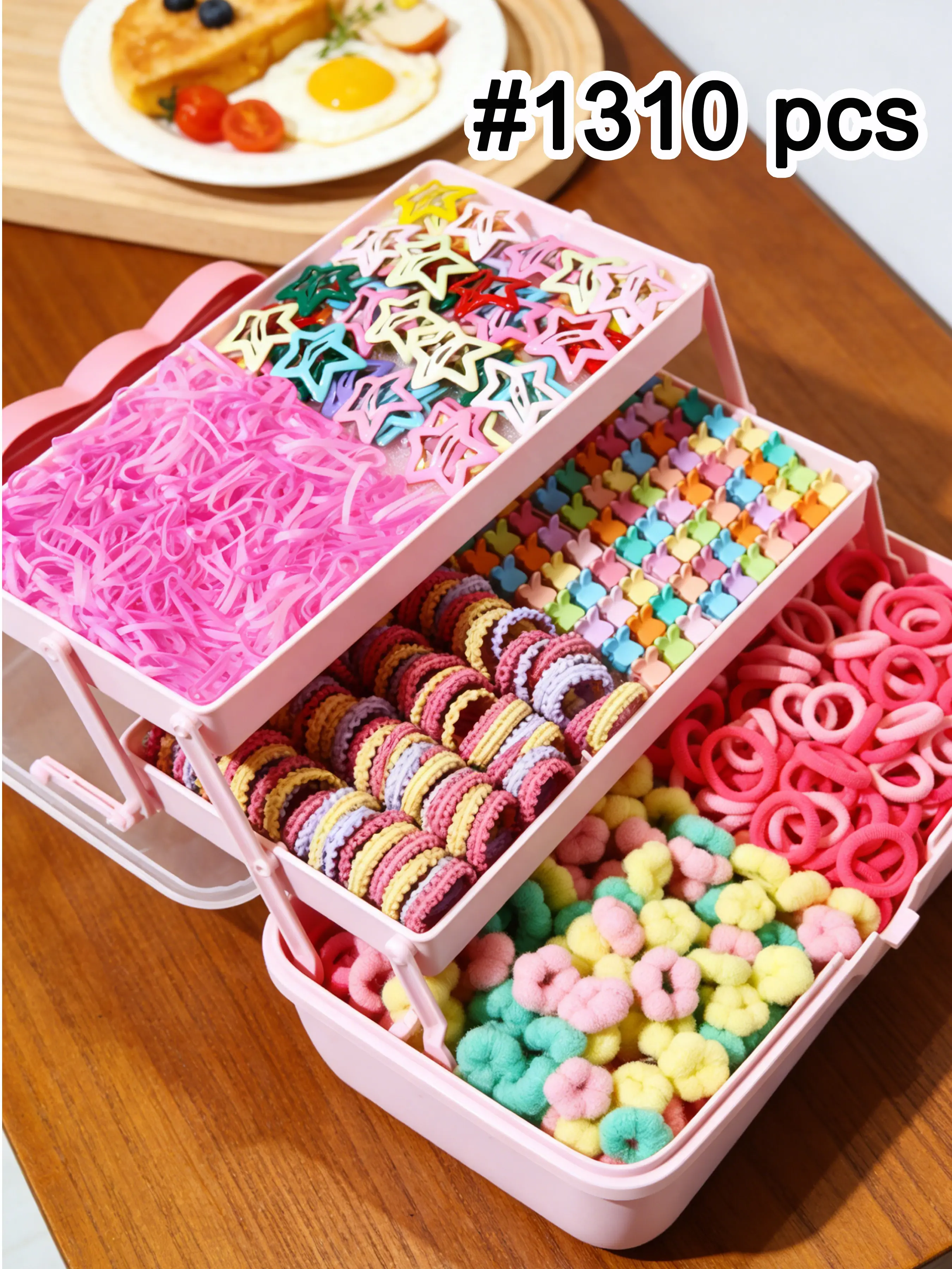 1311 pieces of girls' hairstyling accessory gift set, Hair accessories set, High elasticity hair ties, small rubber bands, star hair clips, and cute claw clips, Suitable for everyday styling, Comes with a three-layer storage box, holiday gifts