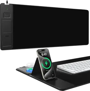 XXL Gaming Mouse Pad with 15W Wireless Charging, 31.5x15.75 Inch XXL Size, Micro-Weave Cloth, Non-Slip & Waterproof, Adjustable Angle, International Warranty Desk Accessories 【Christmas】