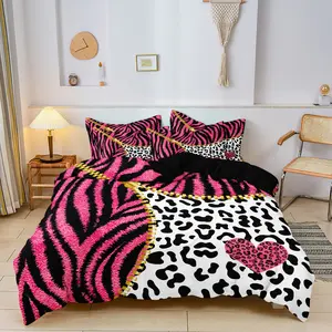3pcs Duvet Cover Set - Decorative Duvet Cover For All Seasons with Leopard & Heart Print - Soft, Breathable Polyester Bedding (Includes 1 Duvet Cover and 2 Pillowcases,No Comforter, No Pillow)