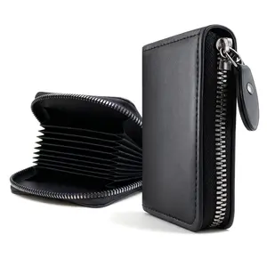 Credit Card Holder Wallet RFID Blocking Leather Ultra Slim Thin Minimalist Card Case with 6 Slots & 1 Pocket for Men Women Black