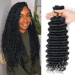 GK 100 Percent Human Boho Braiding Hair Deep Wave Curly 12A Bulk Bundles Human Hair 100g Wet and Wavy for Boho Braids Human Hair Extensions for Braiding Human Supplies No Weft 1 Bundles