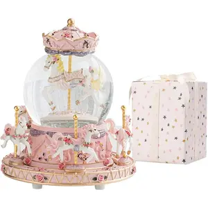 Gift Wrapped Music Box Carousel Horses Color Lights Unicorn Musical Snow Globe for Girls and Women Baby Kids Sister Daughter Mom Granddaughter Grandma Birthday Presents