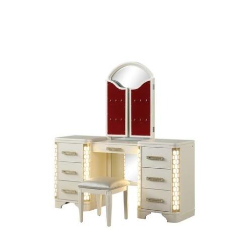 Bellemave JASMINE Queen 4-Pc LED Wood Vanity Set - Beige Indoor Furniture with Vanity, Dresser, Nightstand, Headboard, LED-Light for Bedroom Decor, Dorm Essentials Bellemave JASMINE Queen 4-Pc LED Wood Vanity Set - Beige Indoor Furniture with Vanity, Dresser, Nightstand, Headboard, LED-Light for Bedroom Decor, Dorm Essentials