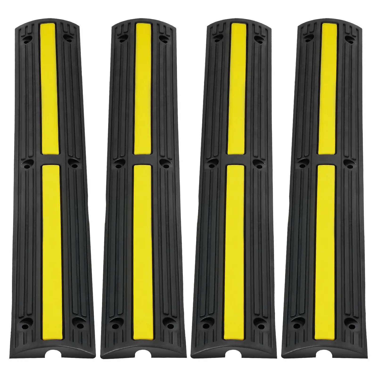 VEVOR 4-Pack Cable Management Rubber Cable Ramps, 39.37x5.91x1.22 Inch 1-Channel Waterproof Heavy-Duty Wire Cover, 3.28 ft Length, 18000 lbs/Axle Capacity, Reflexive Stripe for Outdoor Residential Areas, Gardens Wire Protection