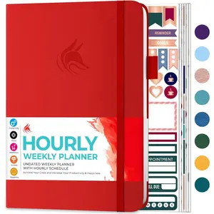 Planner Schedule - Undated Weekly & Monthly Life Planner with Time Slots, Appointment Book & Daily Organizer, A5 (Red)