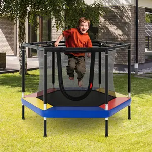 COSTWAY - 4 FT Small Toddler Recreational Trampoline with Safety Enclosure Net-Colorful