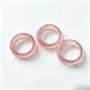 Natural High Ice Horse Material White Chalcedony Ring Champagne Gold Agate Ring Ice Transparent Pink Jade Ring Sky Blue Ring