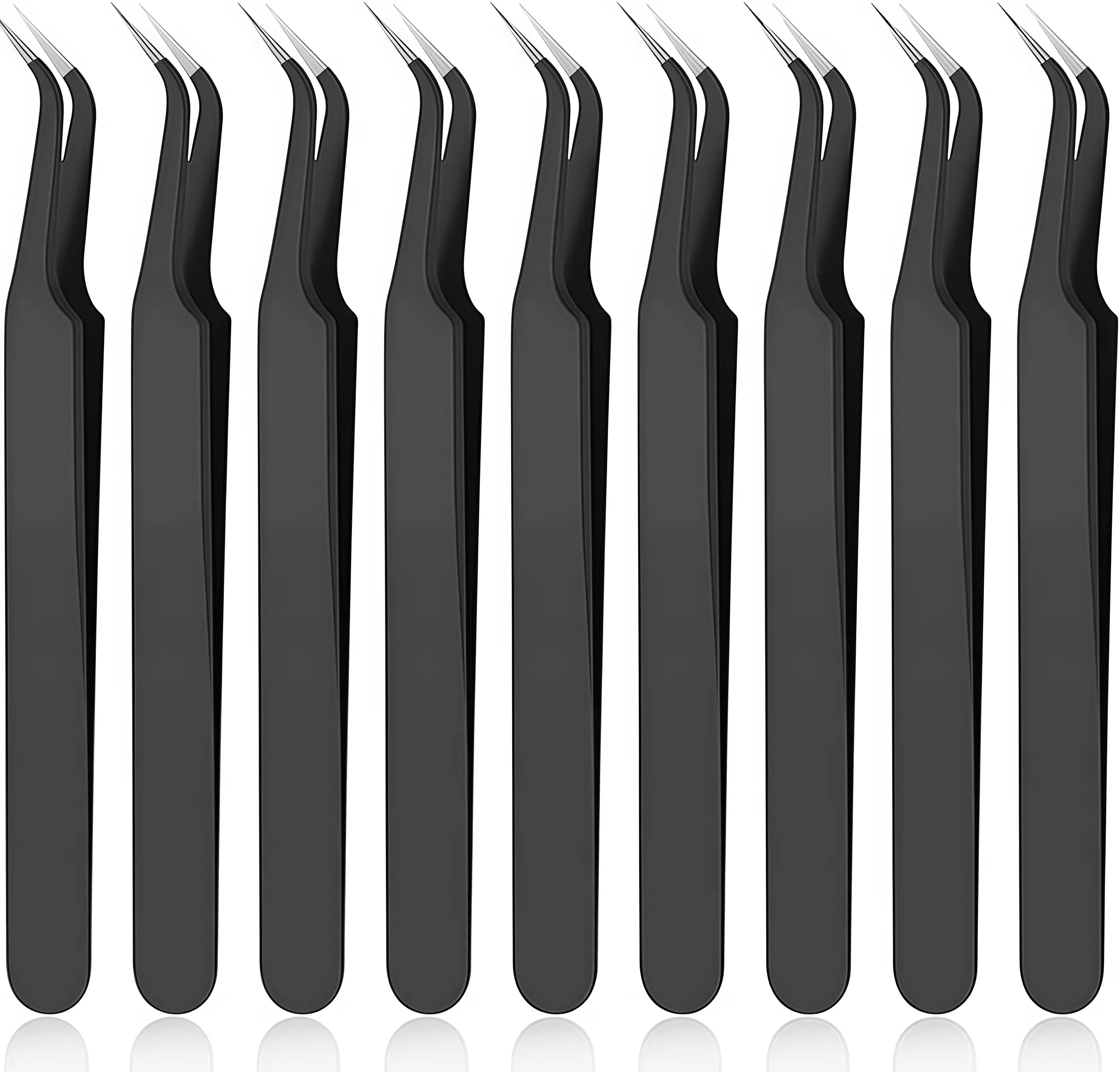 1pcs black high-precision elbow tweezers, precision eyelash tweezers, anti-static and black matte eyelash tweezers, professional anti-static eyelash extension tweezers, stainless steel bending tweezers, suitable for eyelash technology salons