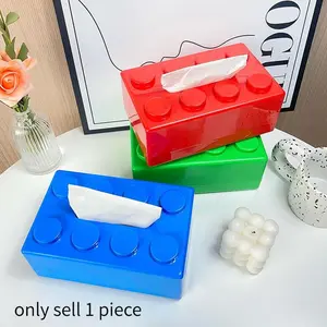 Building Block Design Tissue Box, 1 Count Creative Tissue Holder, Unique Building Blocks Tissue Storage Box for Home Living Room Bedroom Study Room, Tissue Dispenser