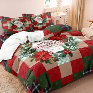 3pcs Christmas Wreath Pattern Decorative Duvet Cover, Comfortable And Soft Bedding Set For Bedroom Dormitory Room Decoration (1*duvet Cover + 2*pillowcases, Core Not Included), Featival Gift For Family And Friends