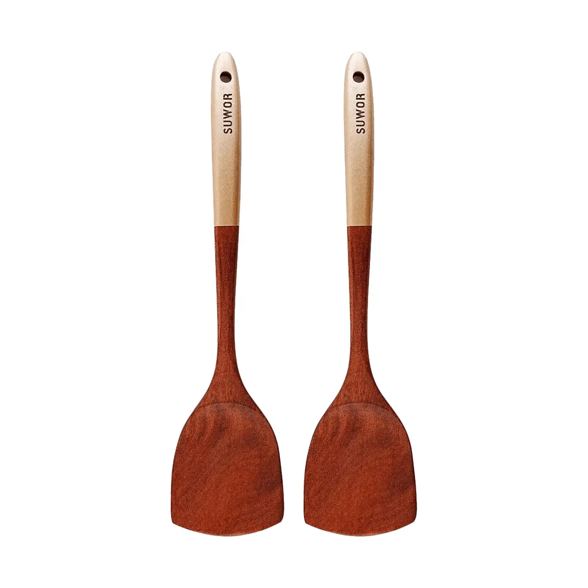 KAWASIMAYA Champagne Sandalwood Wok Spatula Set - 2-Piece Non-Stick Cookware Utensil, Scratch-Free Wooden Turner for Pots & Pans