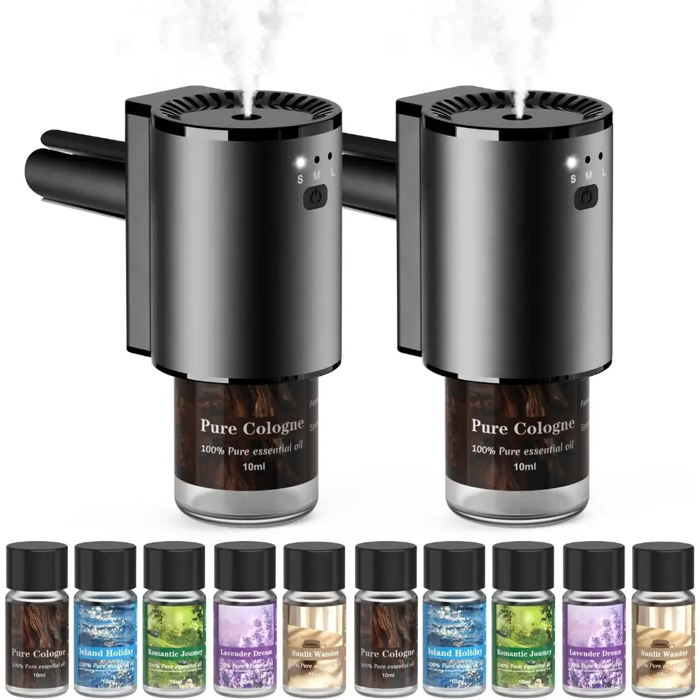 Air Freshener, Smart Air Freshener, Diffuser For Vent Clips, Auto On/Off, Three Adjustable Modes, 5 Scents, 10 Refill Bottles (2Pack)