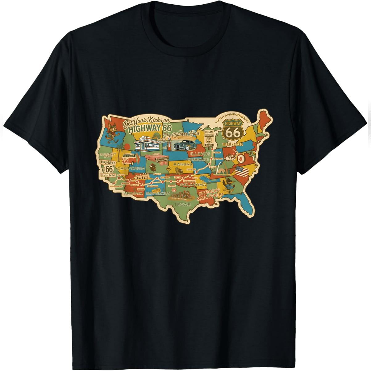 100th Anniversary Americana Highway Travel Map 1926 2026 T-Shirt Comfy Everyday T-Shirt