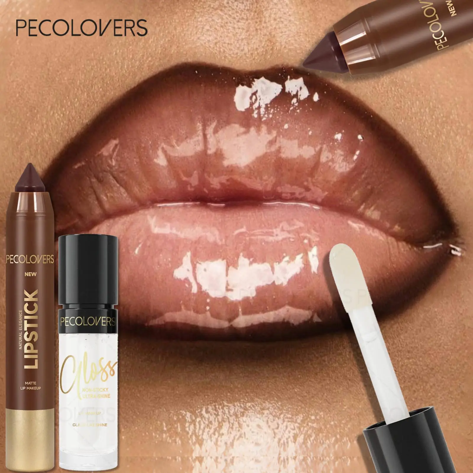 2PCS/SET Brown Velour Lip Liner & Lip Oil Set - Matte Lipliner & Moisturizing Lip Oil Makeup Combo,Nude Brown Shade Smooth Velvet Texture Easy-wearing, Matte Lip Pencil, Matte Lip Liners