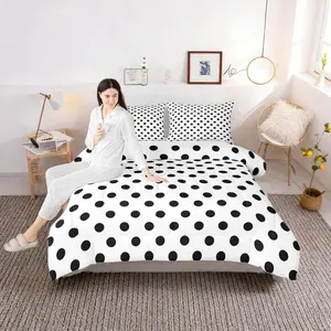 Black Polka Dots Comforter Set,French Style Dots Cartoon Cute Bedding Set for Boys Girls,Geometric Circles Black White Simple Art Comforter