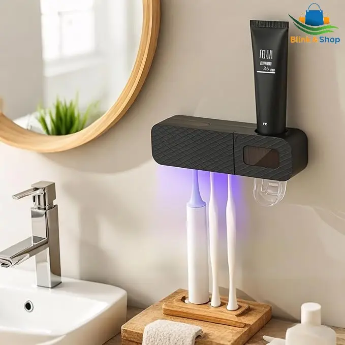 1 smart toothbrush rack wall mounted 3-slot toothbrush intelligent drying rack, toothpaste dispenser, household daily necessitie Wall-Mounted Holder with