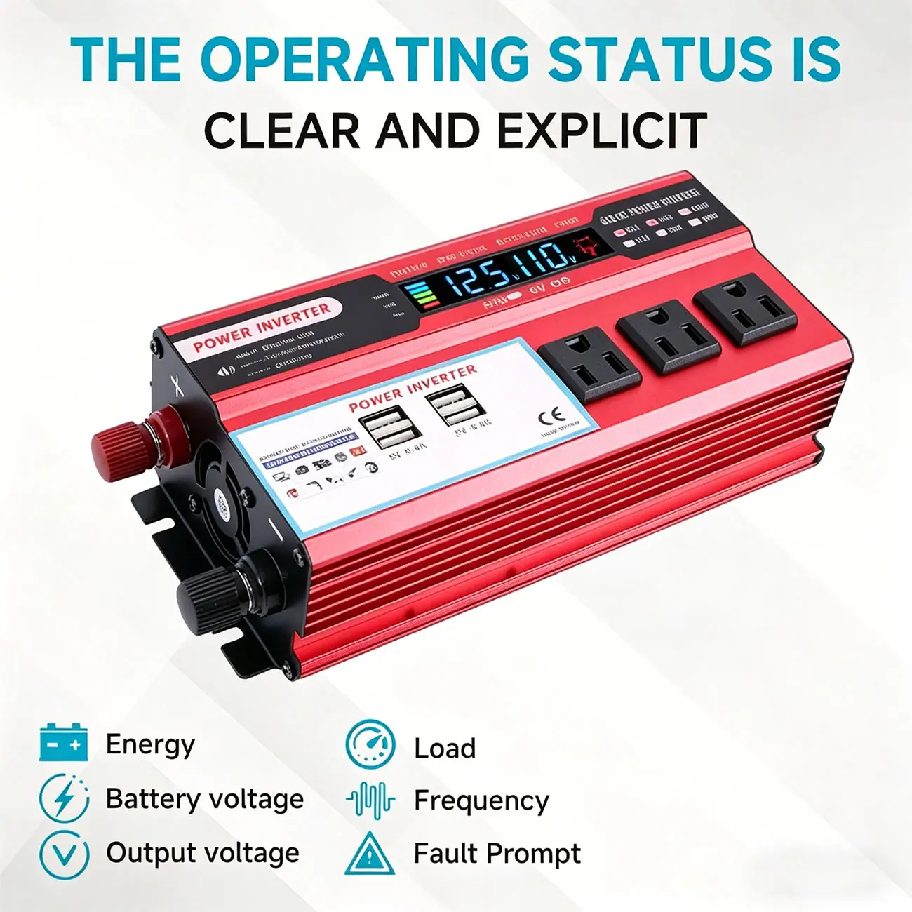 1000W High Power Inverter - 12V to 120V Outdoor Ready Converter with LCD Display, 3 AC Outlets, 4 USB Ports, Dual Input, 1000w Battery Clamp Cables, Storm Backup Power for Truck Drivers, Camping (Charges 7 Devices)