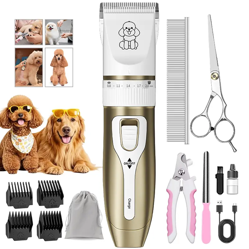 Professional Pet Grooming Clippers & Kit, Battery-Powered Cordless Low-Noise Clippers for Thick-Matted Coats, Quiet Trimmer with Grooming Accessories & Paw Trimmers for Dogs & Cats
