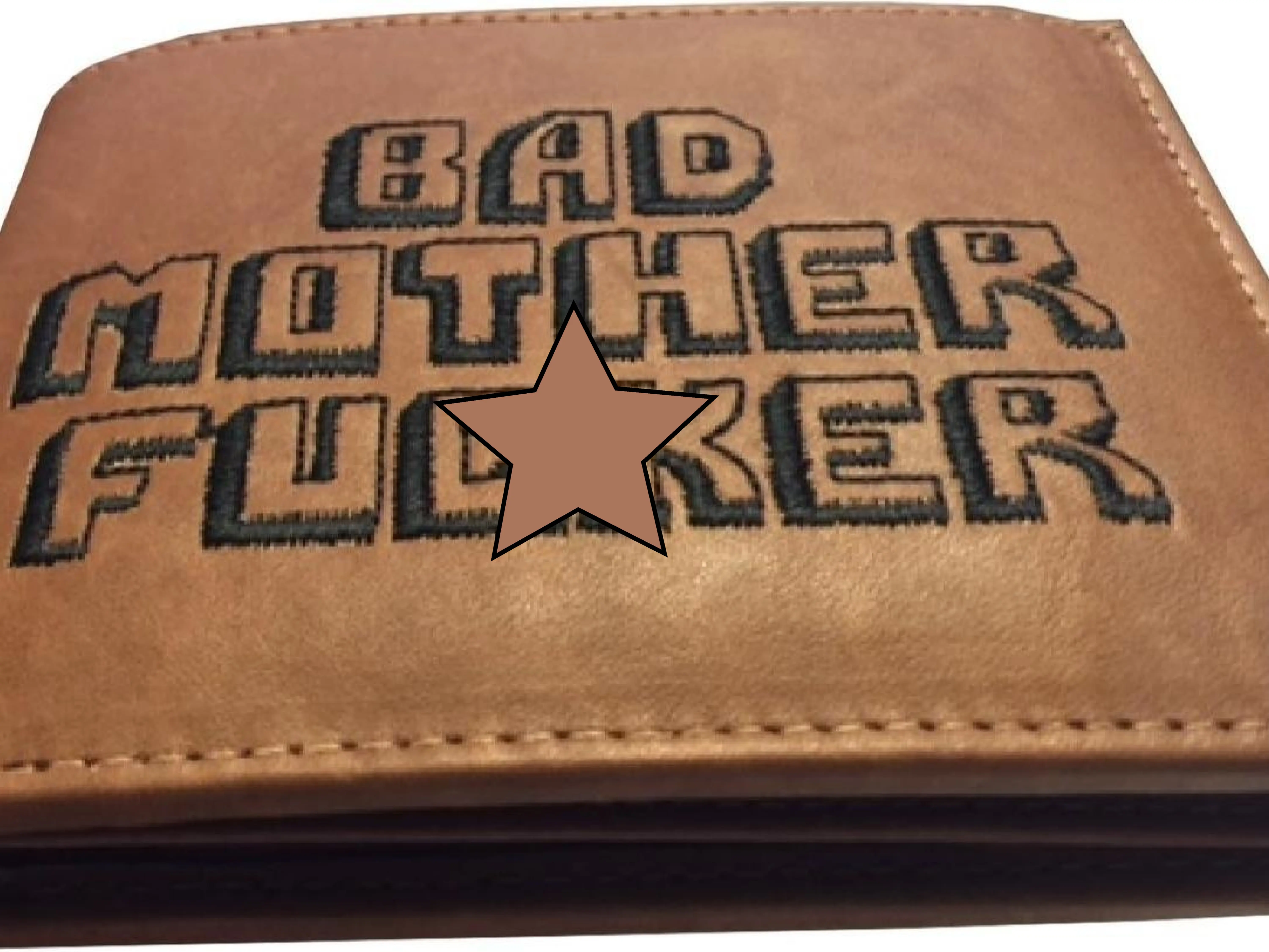 BMF Wallets Original Leather Brown with Black Embroidery