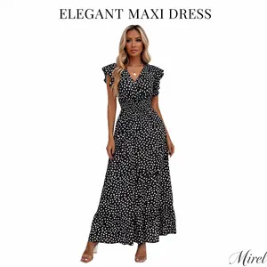2026 European and American women's spring and summer new V-neck waist-cinched long skirt ruffled elegant dress for women