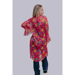 Rollin with the Flow Mesh Kimono Duster- Hot Pink/Cowgirl