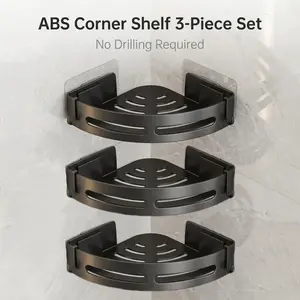 3-Pack ABS Bathroom Shower Caddy Organizer - Heavy-Duty, Waterproof, Space-Saving, No-Drill Wall-Mount, 40lbs Load Capacity, Smart Corner Design, Towel Hooks & Toiletries Value Set